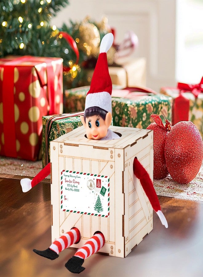 BkeeCten Christmas Elf Crate with Gift Card, Santa’s Elf Delivery Box, Wooden Elf Holder with Name Tag Sticker Christmas Gift for Kids - Holds One Elf (Elf Not Included) - Image 4